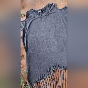 Cold Shoulder Fringe Grunge Tunic